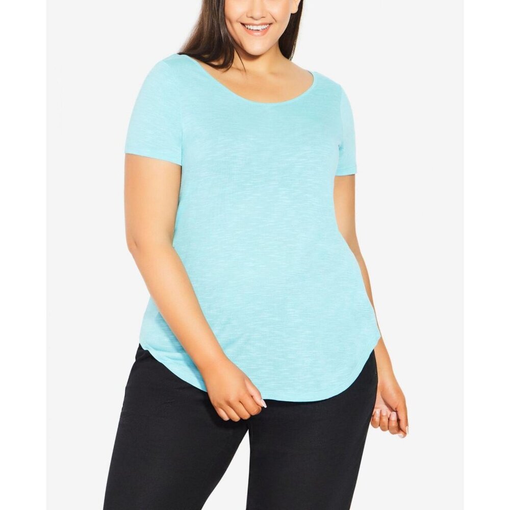 NWT Evans Womens Lightweight Plus Size Slub T-shirt 214396 18W Turquoise Blue